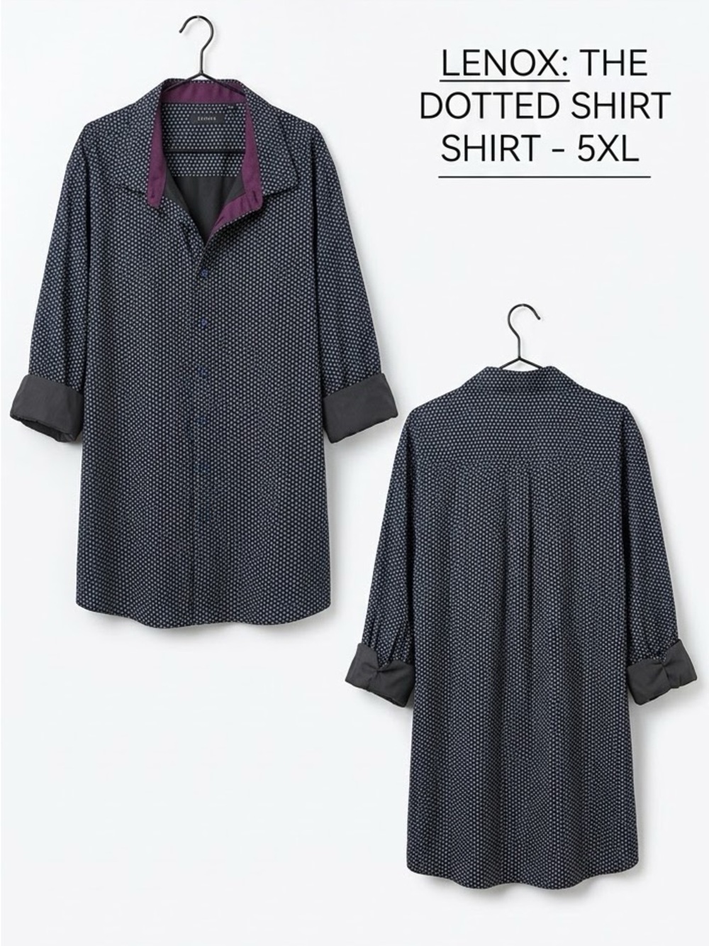 SYNERGY Black Printed Men's Button-Down Shirt with Plum Trim